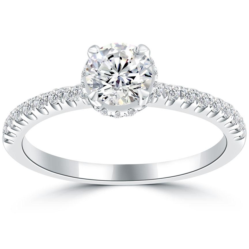 0.94 Carat E-VS1 Certified Natural Round Diamond Engagement Ring 18k White Gold