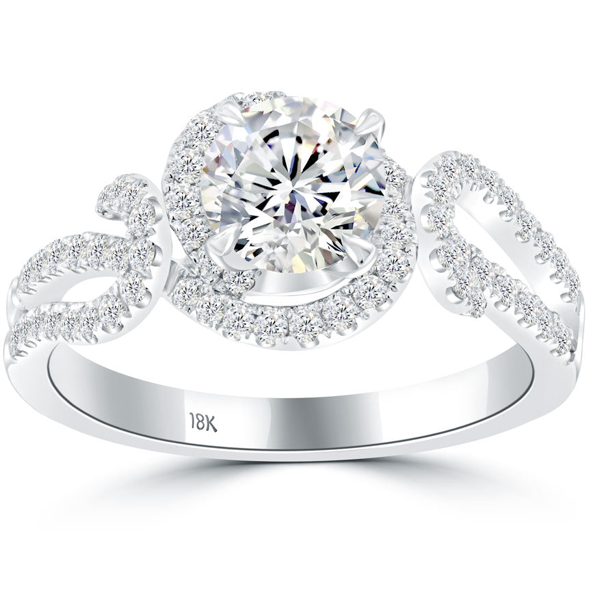 1.69 Carat H-SI3 Natural Round Diamond Engagement Ring 18k Gold Vintage Style
