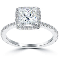 1.92 Carat G-SI1 Princess Cut Natural Diamond Engagement Ring 18k Gold Pave Halo
