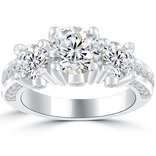 3.44 Carat H-SI1 Three Stone Natural Diamond Engagement Ring 14k White Gold