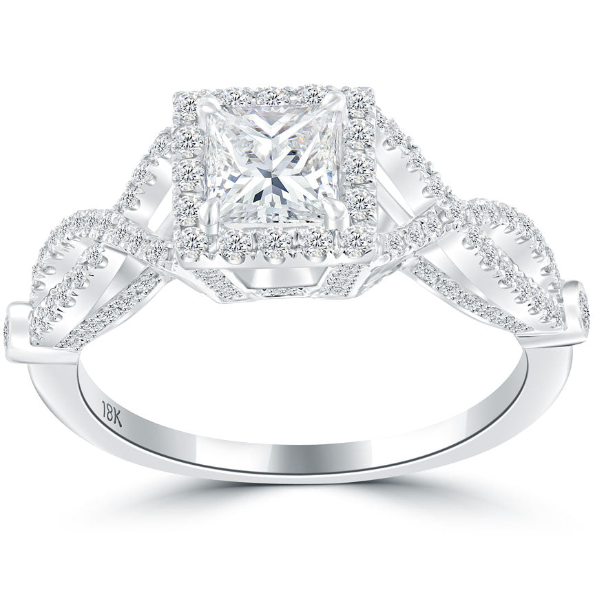 1.48 Carat J-VS1 Princess Cut Diamond Engagement Ring 18k Gold Vintage Style