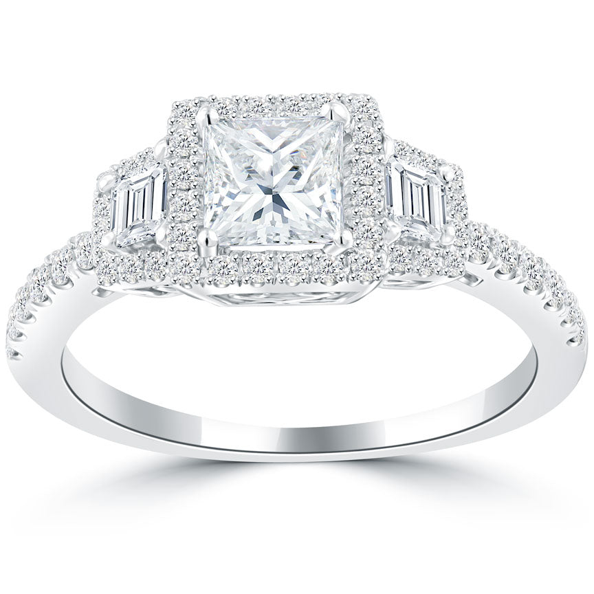 1.40 Ct. D-VS1 Princess Cut Diamond Engagement Ring 18k White Gold Vintage Style