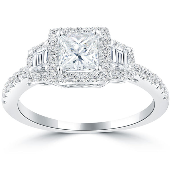 1.40 Ct. D-VS1 Princess Cut Diamond Engagement Ring 18k White Gold Vintage Style