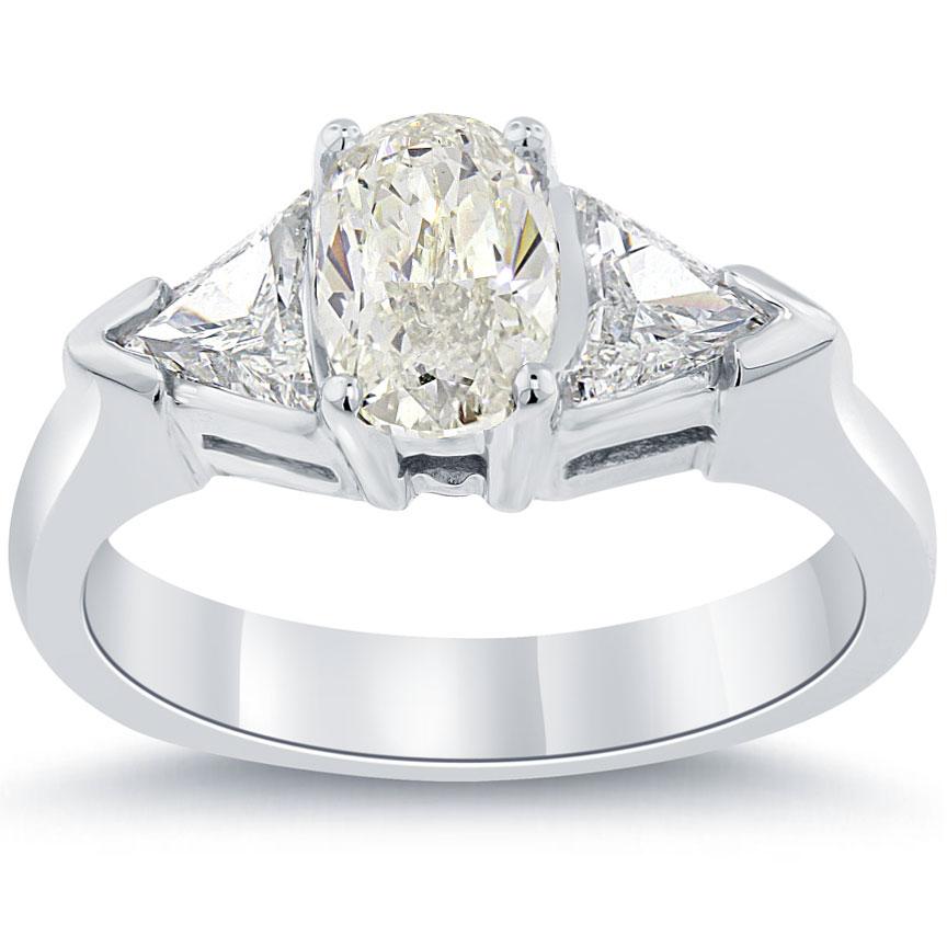 1.94 Carat J-VS1 Oval Cut Three Stone Diamond Engagement Ring 14k White Gold