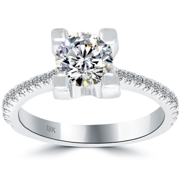 1.43 Carat G-SI1 Certified Natural Round Diamond Engagement Ring 18k White Gold
