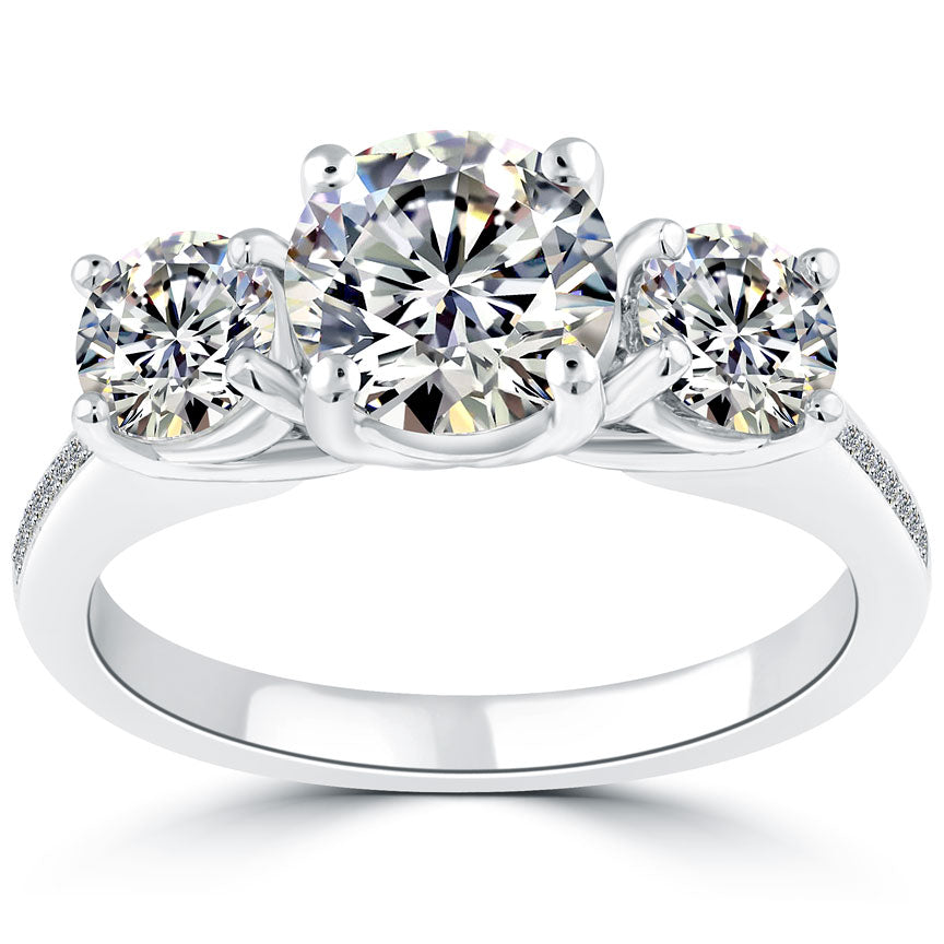 3.05 Carat E-SI2 Three Stone Natural Diamond Engagement Ring Set In Platinum