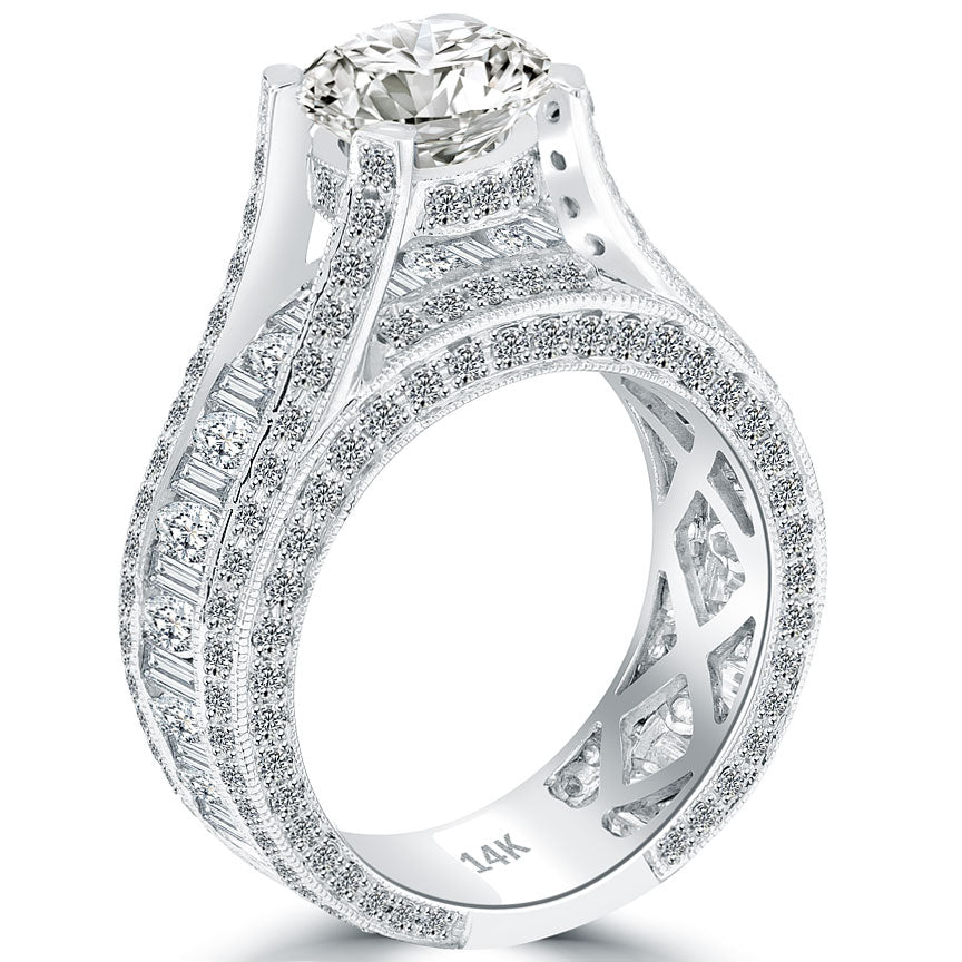 4.92 Carat H-VS1 Certified Natural Round Diamond Engagement Ring 14k White Gold
