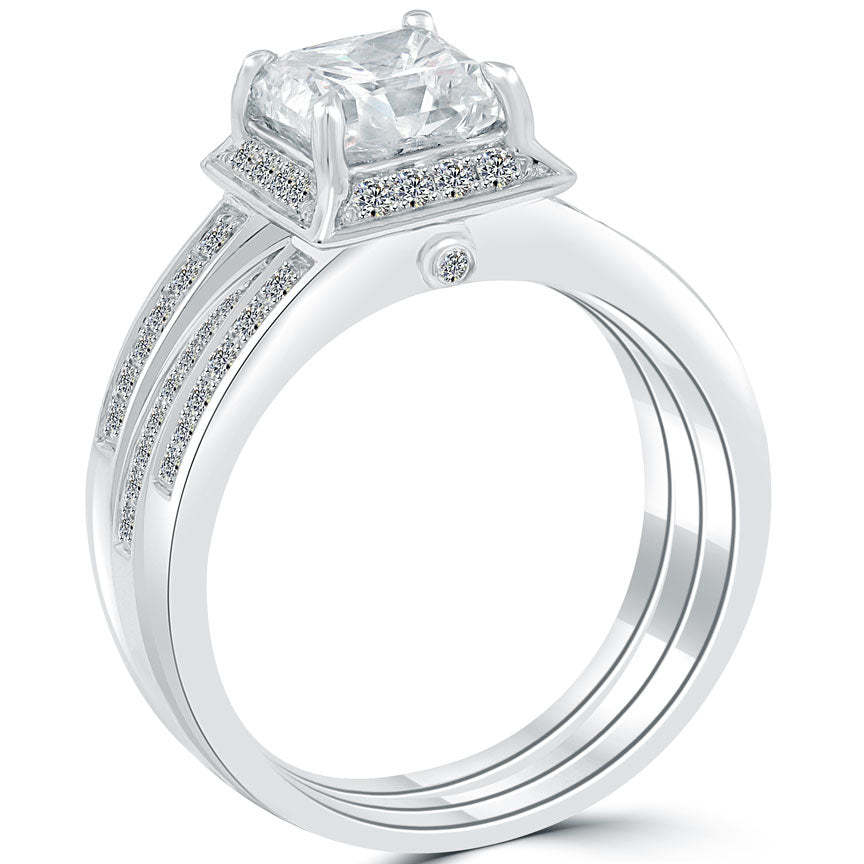 2.56 Carat H-SI2 Radiant Cut Natural Diamond Engagement Ring 18k Gold Pave Halo