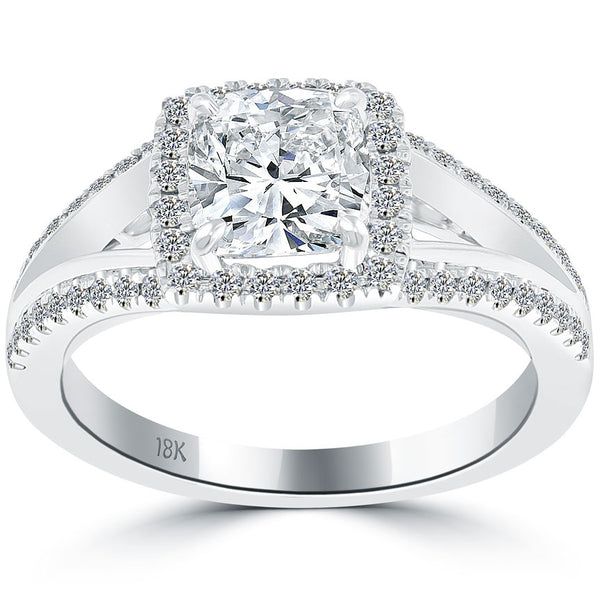 1.96 Carat F-VS1 Cushion Cut Natural Diamond Engagement Ring 18k Vintage Style