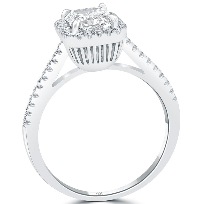 1.43 Carat G-VS1 Radiant Cut Natural Diamond Engagement Ring 18k Gold Pave Halo