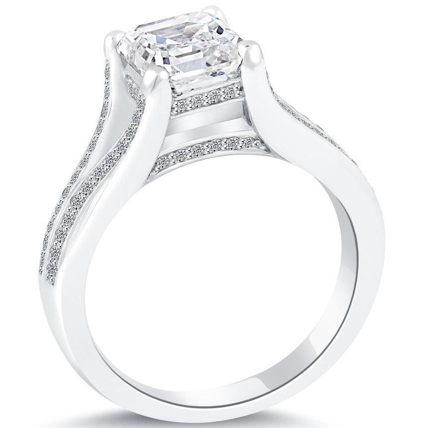 2.54 Carat F-VS2 Asscher Cut Diamond Engagement Ring Set In Platinum