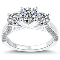 2.61 Carat E-SI1 Three Stone Natural Diamond Engagement Ring 18k White Gold