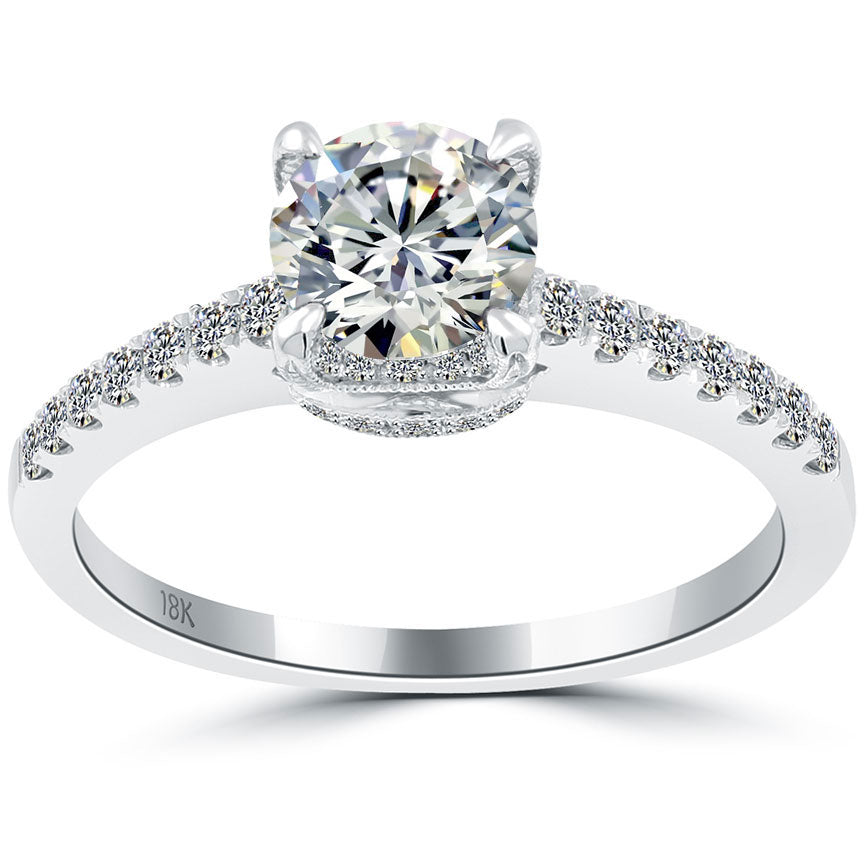 1.20 Carat D-SI1 Certified Natural Round Diamond Engagement Ring 18k White Gold