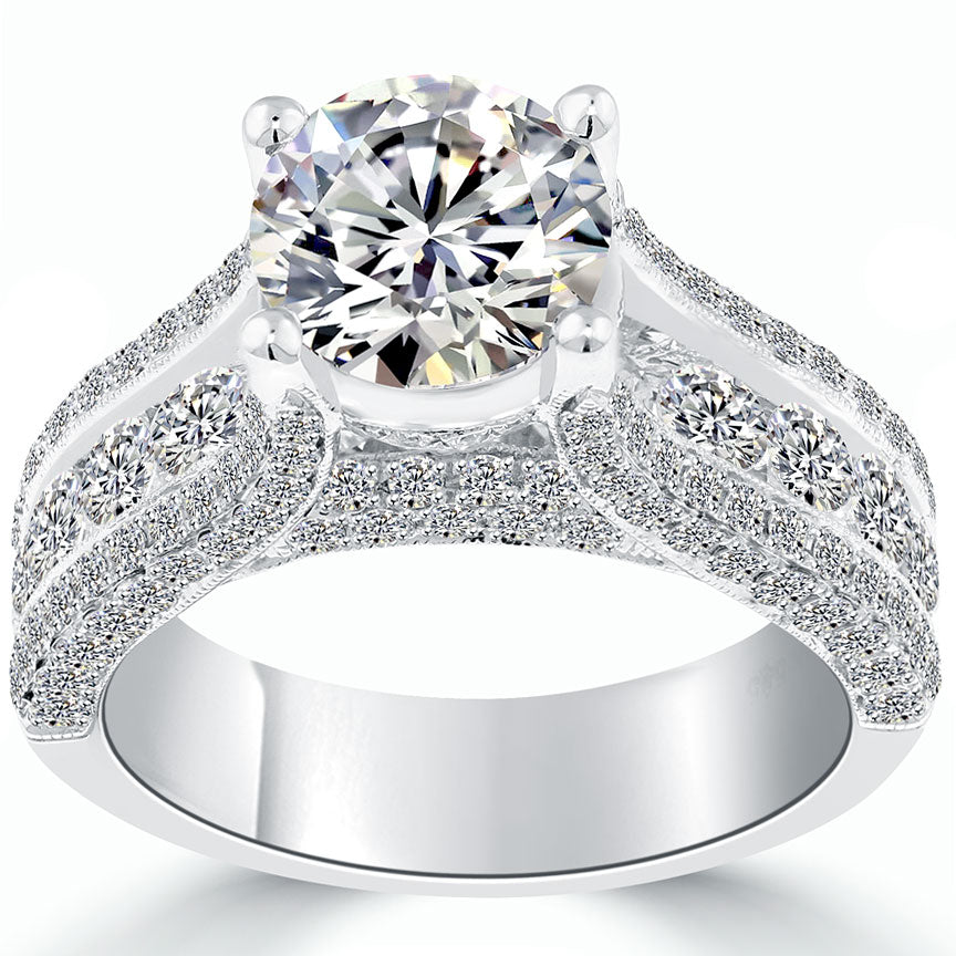 3.88 Carat H-SI1 Certified Natural Round Diamond Engagement Ring 14k White Gold