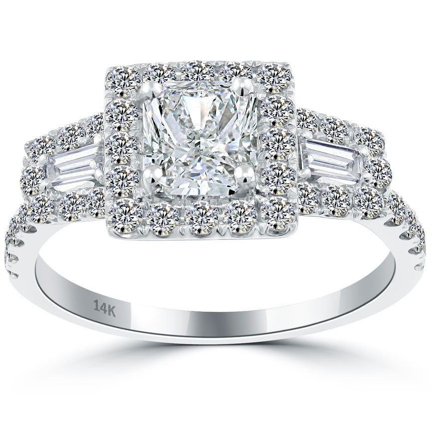 2.13 Carat D-VS1 Vintage Style Radiant Cut Natural Diamond Engagement Ring 14k