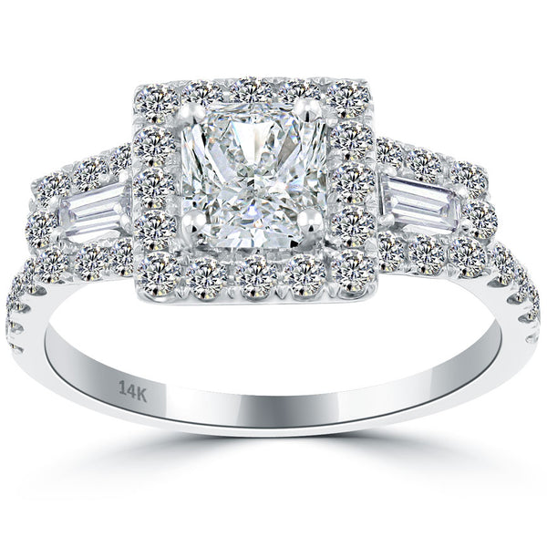 2.13 Carat D-VS1 Vintage Style Radiant Cut Natural Diamond Engagement Ring 14k