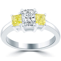 1.64 Carat Fancy Yellow & White Radiant Cut Three Stone Diamond Engagement Ring