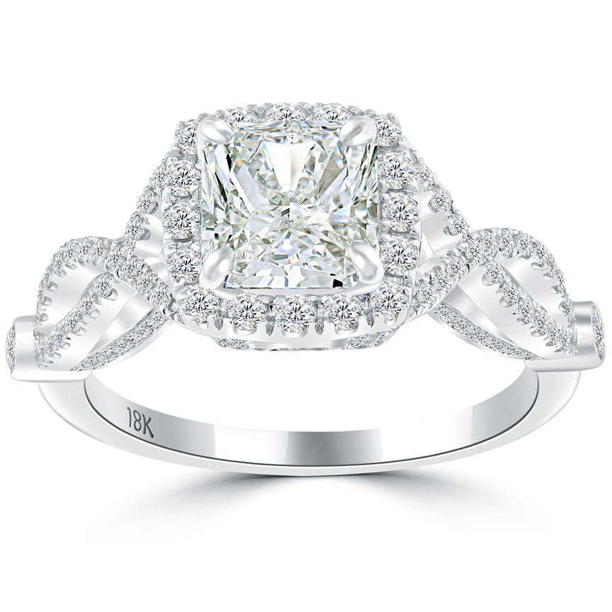 2.27 Carat H-VS1 Cushion Cut Natural Diamond Engagement Ring 18k Vintage Style Front