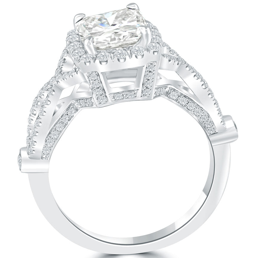 2.27 Carat H-VS1 Cushion Cut Natural Diamond Engagement Ring 18k Vintage Style Side