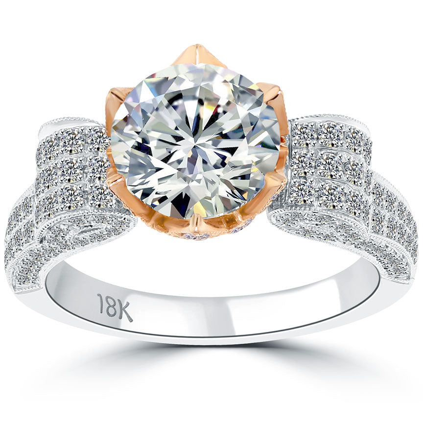 3.38 Carat G-VS2 Natural Round Diamond Engagement Ring 18k Rose Gold White Gold