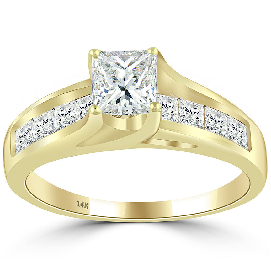 2.20 Carat J-VS1 Certified Princess Cut Diamond Engagement Ring 14k Yellow Gold