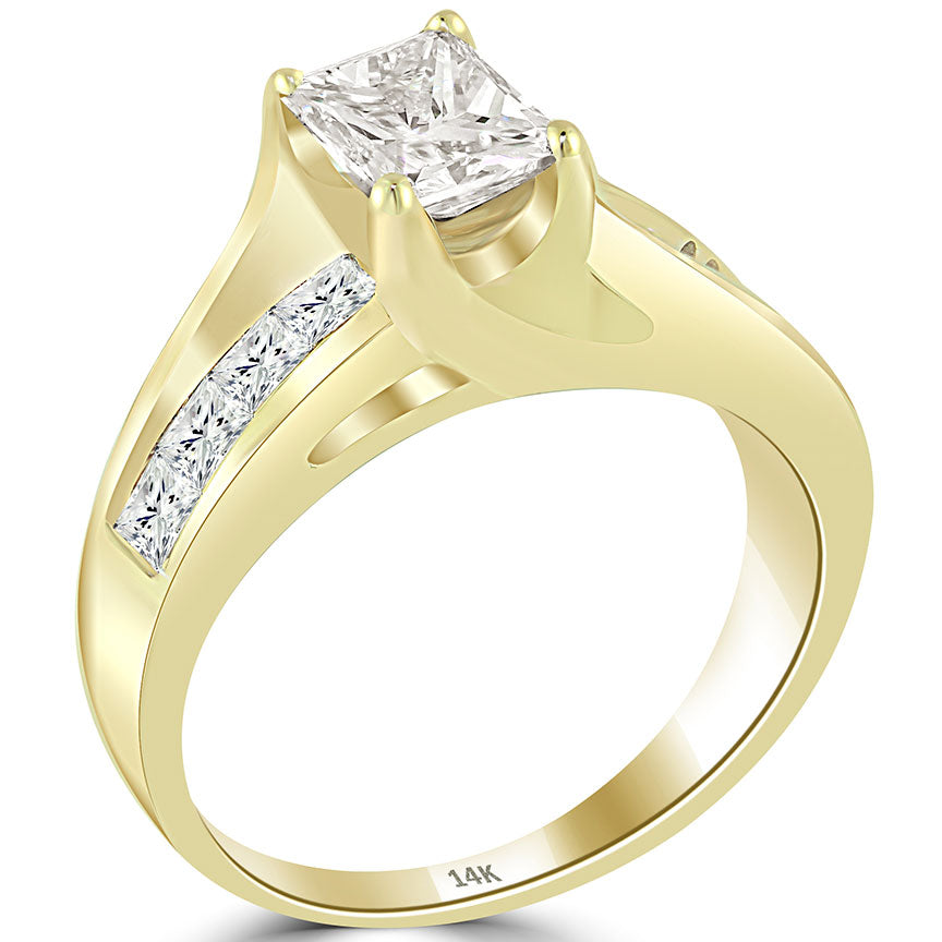 2.20 Carat J-VS1 Certified Princess Cut Diamond Engagement Ring 14k Yellow Gold