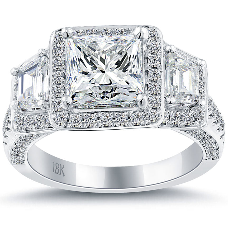 3.40 Carat E-SI2 Princess Cut Natural Diamond Engagement Ring 18k Vintage Style