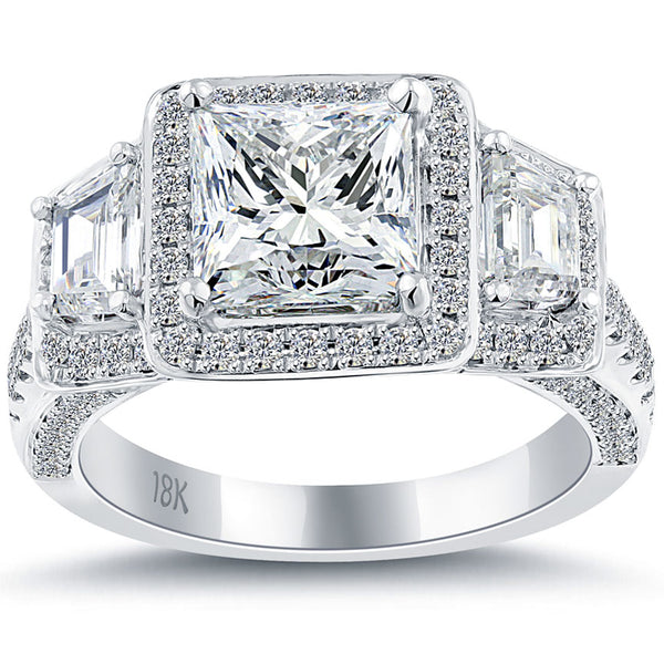 3.40 Carat E-SI2 Princess Cut Natural Diamond Engagement Ring 18k Vintage Style