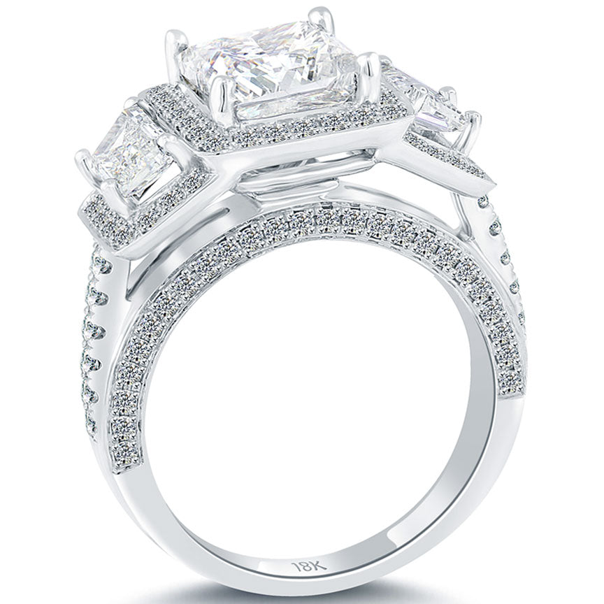 3.40 Carat E-SI2 Princess Cut Natural Diamond Engagement Ring 18k Vintage Style