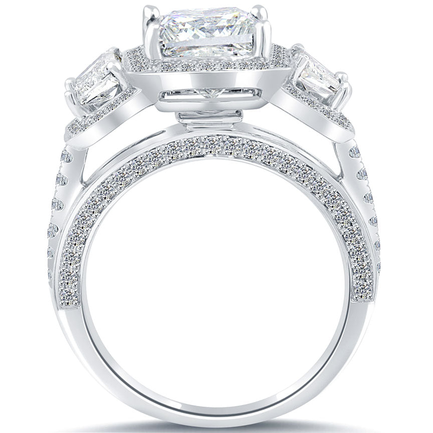 3.40 Carat E-SI2 Princess Cut Natural Diamond Engagement Ring 18k Vintage Style