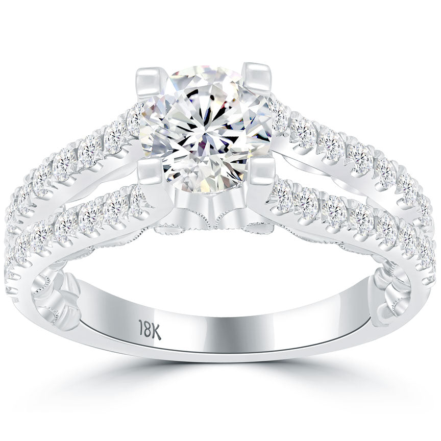 1.68 Carat F-SI2 Natural Round Diamond Engagement Ring 18k Gold Vintage Style