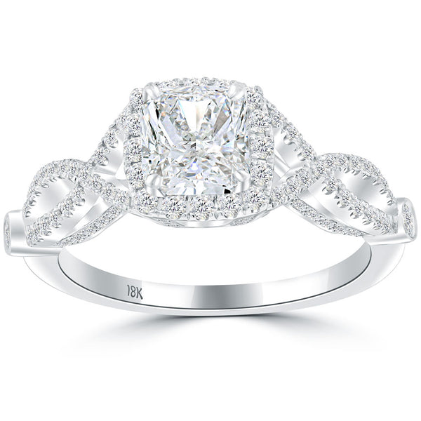 1.79 Carat D-SI1 Radiant Cut Diamond Engagement Ring 18k Pave Halo Vintage Style