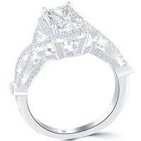 1.79 Carat D-SI1 Radiant Cut Diamond Engagement Ring 18k Pave Halo Vintage Style