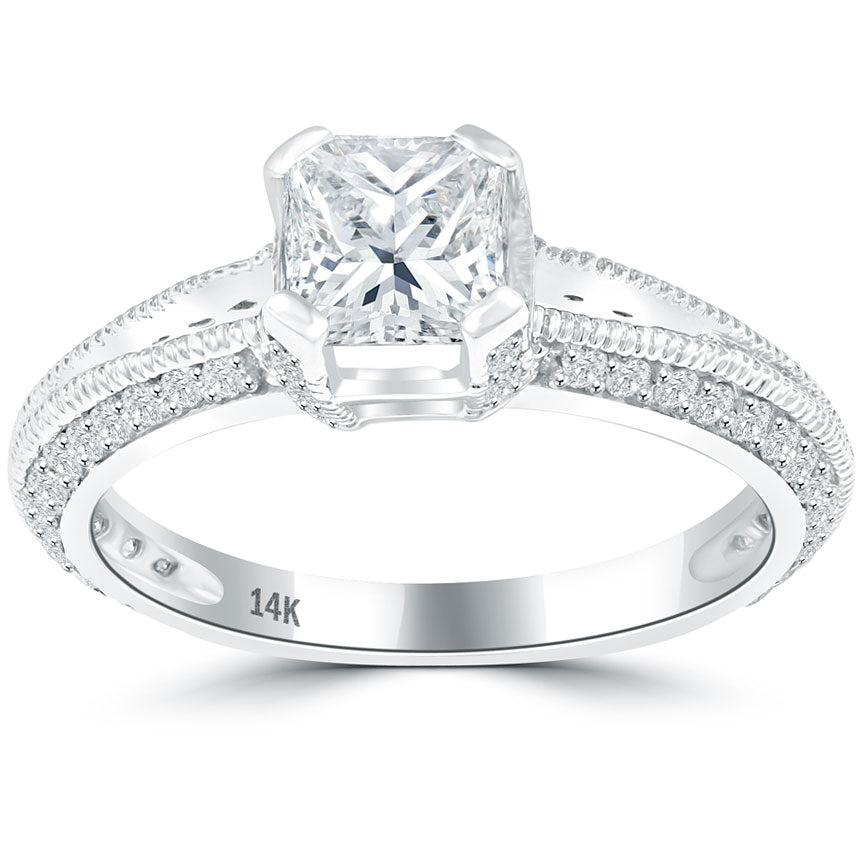 1.38 Carat D-VS2 Radiant Cut Natural Diamond Engagement Ring 14k White Gold