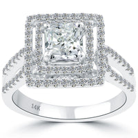 2.04 Carat D-SI1 Radiant Cut Natural Diamond Engagement Ring 18k Gold Pave Halo