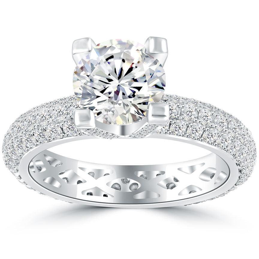 4.05 Carat E-SI2 Round Diamond Engagement Eternity Ring 14k White Gold
