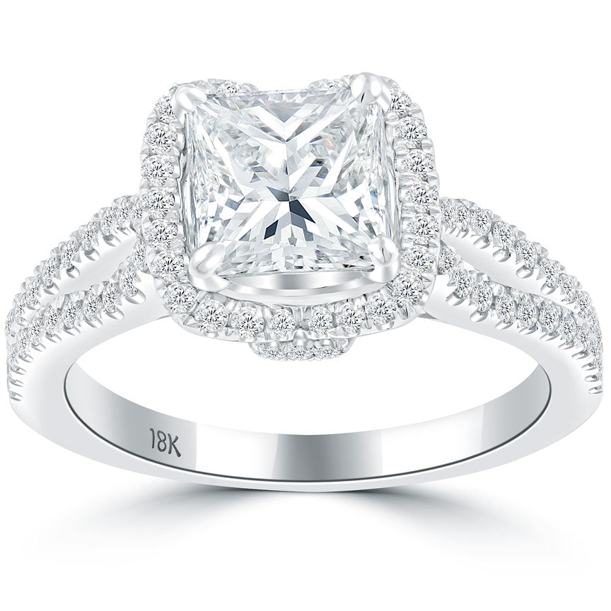 2.45 Carat G-SI1 Princess Cut Diamond Engagement Ring 18k Gold Vintage Style