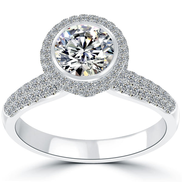2.06 Carat G-SI1 Round Diamond Engagement Ring 18k White Gold Vintage Style