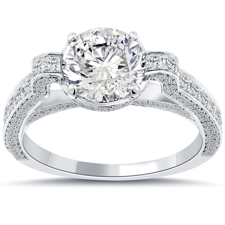 2.92 Carat F-SI3 Certified Natural Round Diamond Engagement Ring 18k White Gold