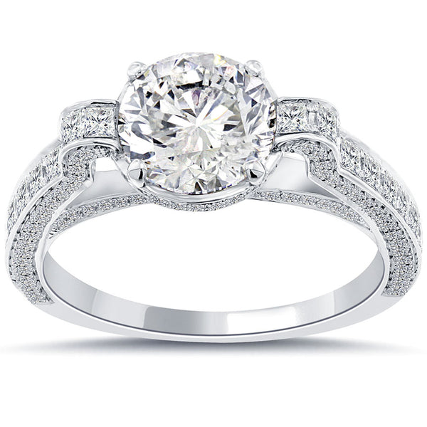 2.92 Carat F-SI3 Certified Natural Round Diamond Engagement Ring 18k White Gold