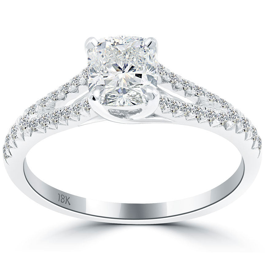 1.25 Carat H-VS2 Cushion Cut Natural Diamond Engagement Ring 18k White Gold