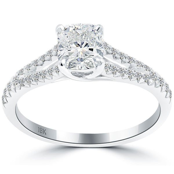 1.25 Carat H-VS2 Cushion Cut Natural Diamond Engagement Ring 18K White Gold