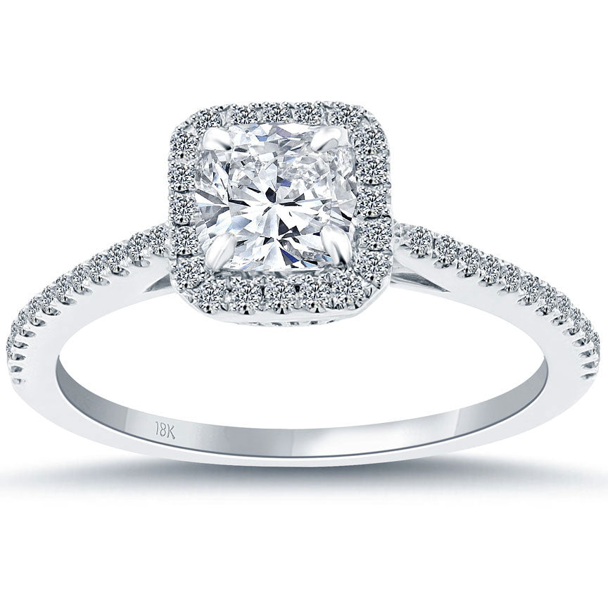1.33 Carat F-SI1 Cushion Cut Natural Diamond Engagement Ring 18k Gold Pave Halo