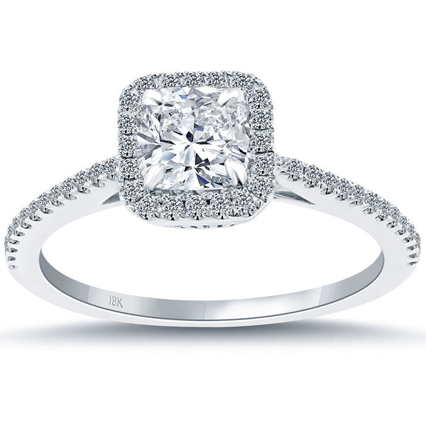 1.33 Carat F-SI1 Cushion Cut Natural Diamond Engagement Ring 18k Gold Pave Halo