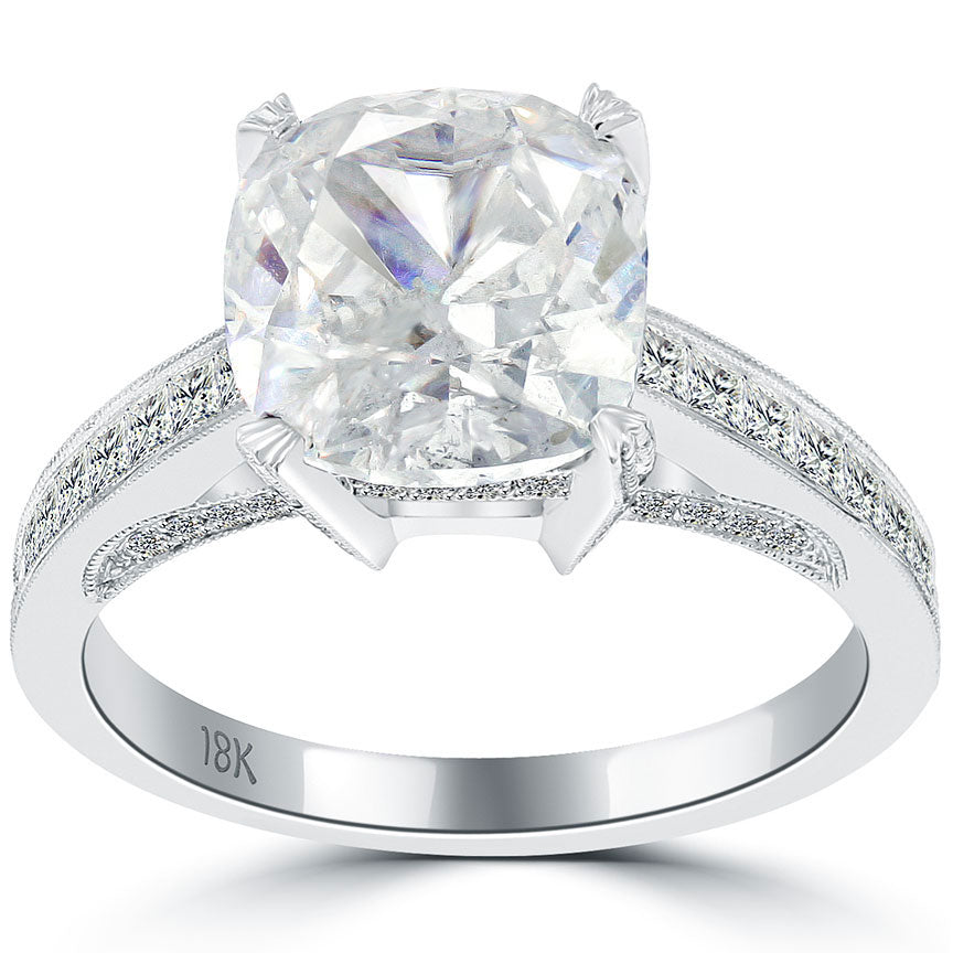 4.65 Carat G-SI3 Certified Cushion Cut Diamond Engagement Ring 18k White Gold
