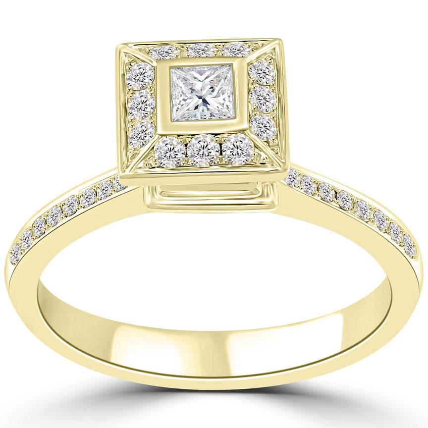 0.78 Carat G-VS2 Certified Princess Cut Diamond Engagement Ring 18k Yellow Gold