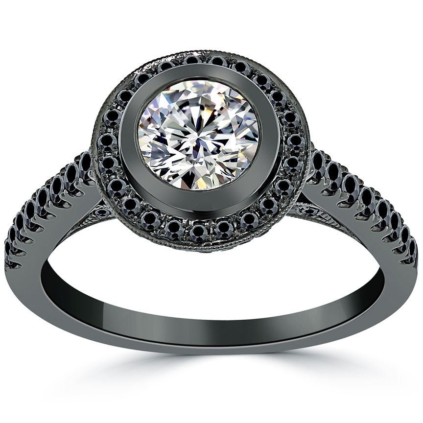 1.74 Carat F-VS2 Certified Natural Round Diamond Engagement Ring 18k Black Gold