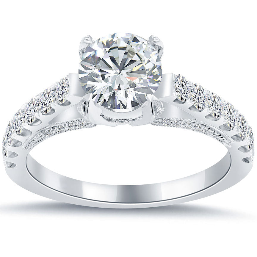 1.85 Carat E-SI2 Certified Natural Round Diamond Engagement Ring Set in Platinum