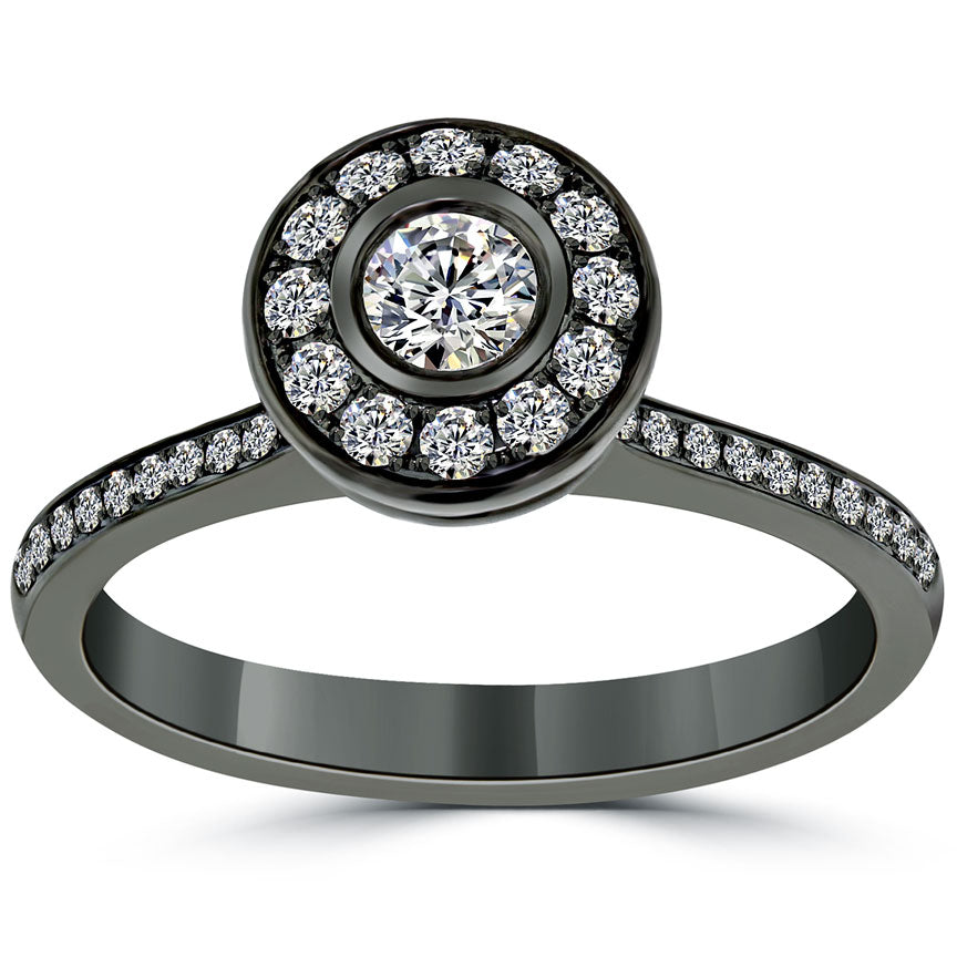 0.88 Carat G-VS1 Certified Natural Round Diamond Engagement Ring 18k Black Gold