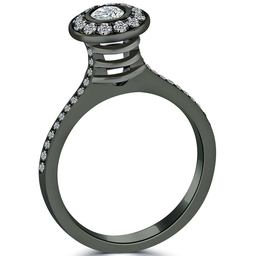 0.88 Carat G-VS1 Certified Natural Round Diamond Engagement Ring 18k Black Gold